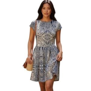 ROMEO + JULIET COUTURE BLUE, BLACK, & CREAM ANIMAL-PRINT DRESS SZ.M EUC